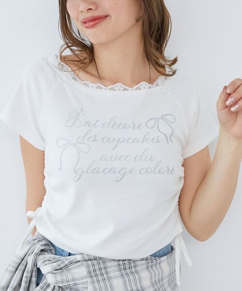MAJESTIC LEGON(マジェスティックレゴン)の「サイドドロストロゴTシャツ(Tシャツ/カットソー・レディース・オフホワイト/グレー/ピンク・MEDIUM)」の16枚目の写真
