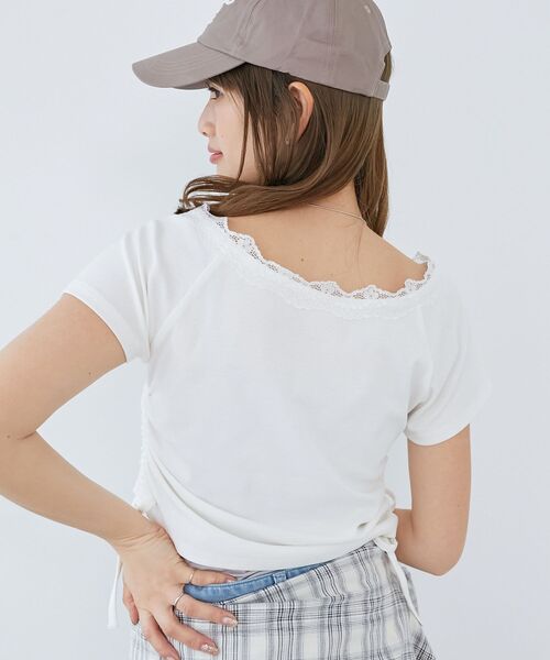 MAJESTIC LEGON(マジェスティックレゴン)の「サイドドロストロゴTシャツ(Tシャツ/カットソー・レディース・オフホワイト/グレー/ピンク・MEDIUM)」の18枚目の写真