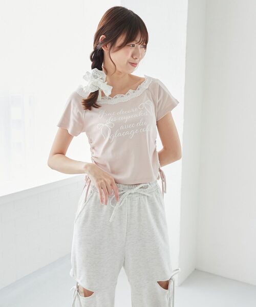 MAJESTIC LEGON(マジェスティックレゴン)の「サイドドロストロゴTシャツ(Tシャツ/カットソー・レディース・オフホワイト/グレー/ピンク・MEDIUM)」の21枚目の写真