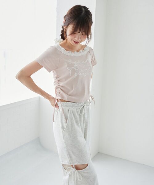 MAJESTIC LEGON(マジェスティックレゴン)の「サイドドロストロゴTシャツ(Tシャツ/カットソー・レディース・オフホワイト/グレー/ピンク・MEDIUM)」の22枚目の写真