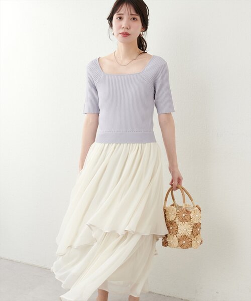 natural couture(ナチュラルクチュール)の「ランダムヘムニットドッキングワンピース(ワンピース・レディース・ピンク/ブラウン/アイボリー/サックスブルー/ブラック・FREE)」の4枚目の写真