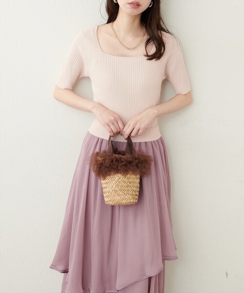 natural couture(ナチュラルクチュール)の「ランダムヘムニットドッキングワンピース(ワンピース・レディース・ピンク/ブラウン/アイボリー/サックスブルー/ブラック・FREE)」の5枚目の写真