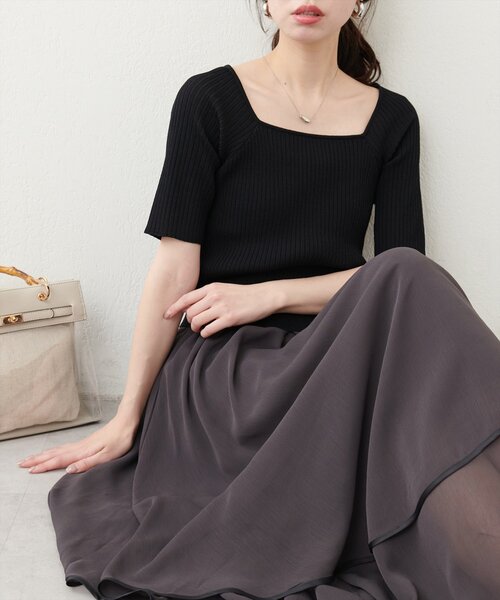 natural couture(ナチュラルクチュール)の「ランダムヘムニットドッキングワンピース(ワンピース・レディース・ピンク/ブラウン/アイボリー/サックスブルー/ブラック・FREE)」の6枚目の写真