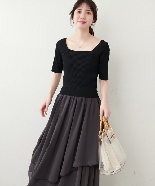 natural couture(ナチュラルクチュール)の「ランダムヘムニットドッキングワンピース(ワンピース・レディース・ピンク/ブラウン/アイボリー/サックスブルー/ブラック・FREE)」の8枚目の写真