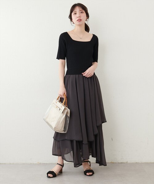 natural couture(ナチュラルクチュール)の「ランダムヘムニットドッキングワンピース(ワンピース・レディース・ピンク/ブラウン/アイボリー/サックスブルー/ブラック・FREE)」の9枚目の写真