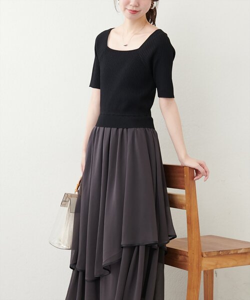 allureville ドッキングヘムワンピース　ニット　ブラック ドッキングヘムワンピース|allureville OFFICIAL SITE / ONLINE
