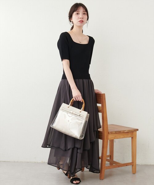 natural couture(ナチュラルクチュール)の「ランダムヘムニットドッキングワンピース(ワンピース・レディース・ピンク/ブラウン/アイボリー/サックスブルー/ブラック・FREE)」の16枚目の写真