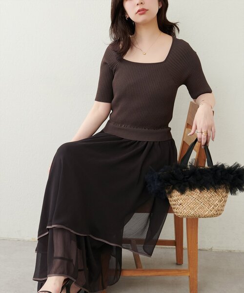 natural couture(ナチュラルクチュール)の「ランダムヘムニットドッキングワンピース(ワンピース・レディース・ピンク/ブラウン/アイボリー/サックスブルー/ブラック・FREE)」の17枚目の写真