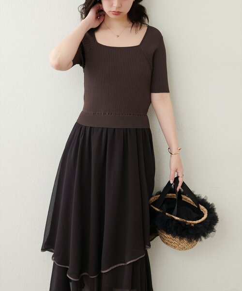 natural couture(ナチュラルクチュール)の「ランダムヘムニットドッキングワンピース(ワンピース・レディース・ピンク/ブラウン/アイボリー/サックスブルー/ブラック・FREE)」の18枚目の写真