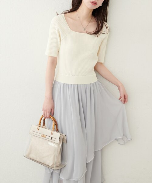 natural couture(ナチュラルクチュール)の「ランダムヘムニットドッキングワンピース(ワンピース・レディース・ピンク/ブラウン/アイボリー/サックスブルー/ブラック・FREE)」の2枚目の写真