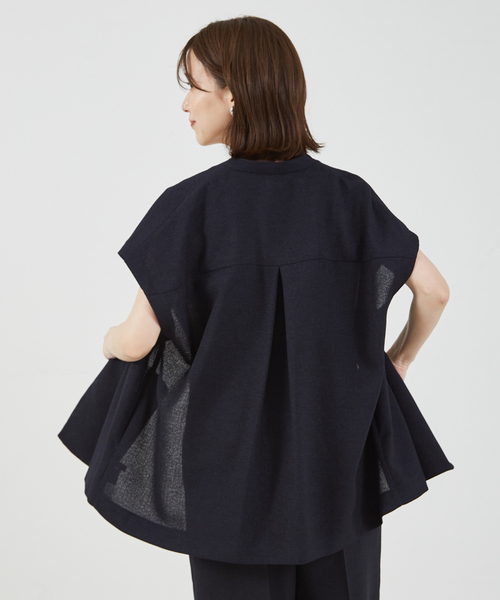 abahouse mavie（アバハウスマヴィ）の「【セットアップ対応】ライトツィードフレンチジャケット（ノーカラージャケット・レディース・ネイビー/グレイッシュベージュ・フリー）」の9枚目の写真