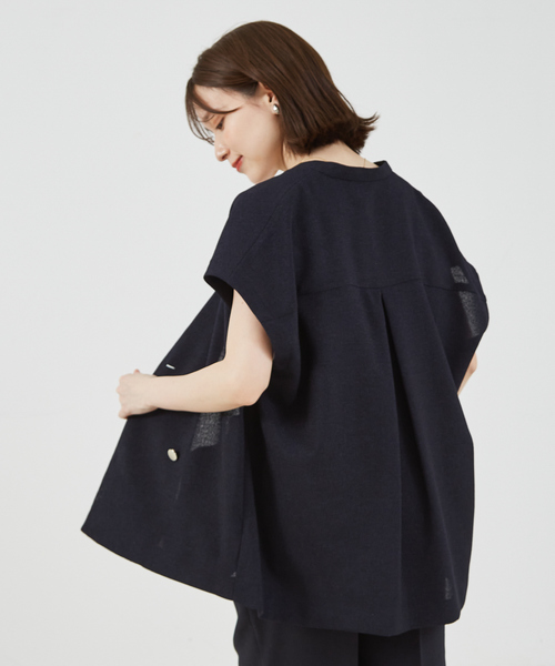 abahouse mavie（アバハウスマヴィ）の「【セットアップ対応】ライトツィードフレンチジャケット（ノーカラージャケット・レディース・ネイビー/グレイッシュベージュ・フリー）」の10枚目の写真