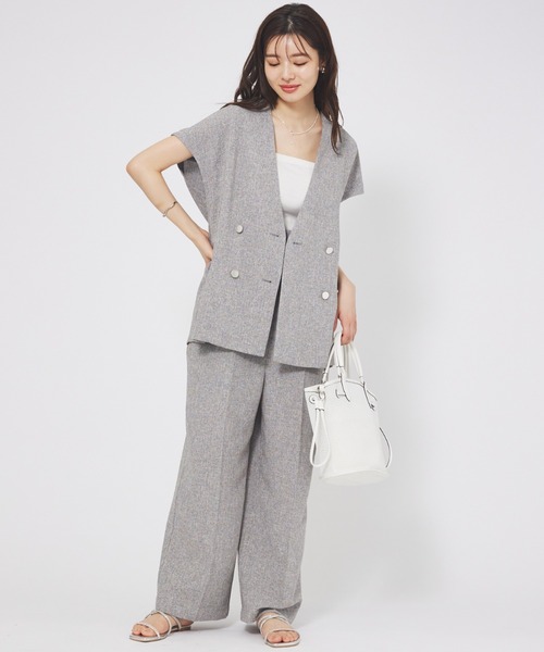 abahouse mavie（アバハウスマヴィ）の「【セットアップ対応】ライトツィードフレンチジャケット（ノーカラージャケット・レディース・ネイビー/グレイッシュベージュ・フリー）」の22枚目の写真