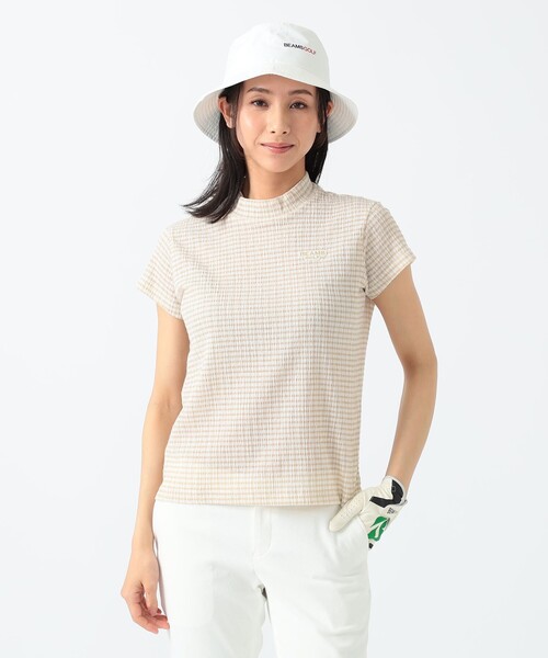 PURPLE LABEL / ギンガム フルーゼ 半袖 モックネック シャツ