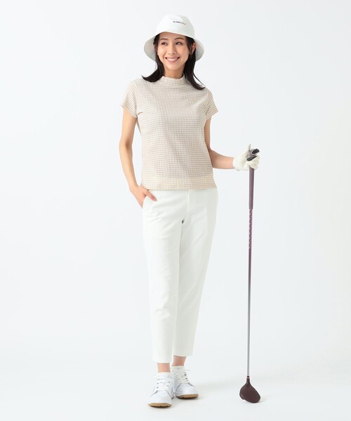PURPLE LABEL / ギンガム フルーゼ 半袖 モックネック シャツ