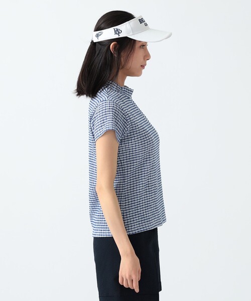 PURPLE LABEL / ギンガム フルーゼ 半袖 モックネック シャツ