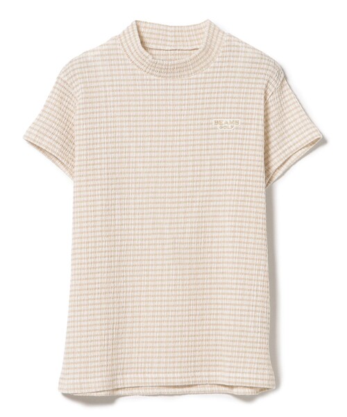 PURPLE LABEL / ギンガム フルーゼ 半袖 モックネック シャツ