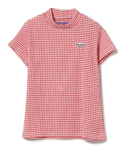 ビームスゴルフ　半袖スエット　モックネック PURPLE LABEL / ギンガム フルーゼ 半袖 モックネック シャツ