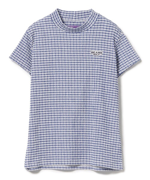 ビームスゴルフ　半袖スエット　モックネック PURPLE LABEL / ギンガム フルーゼ 半袖 モックネック シャツ