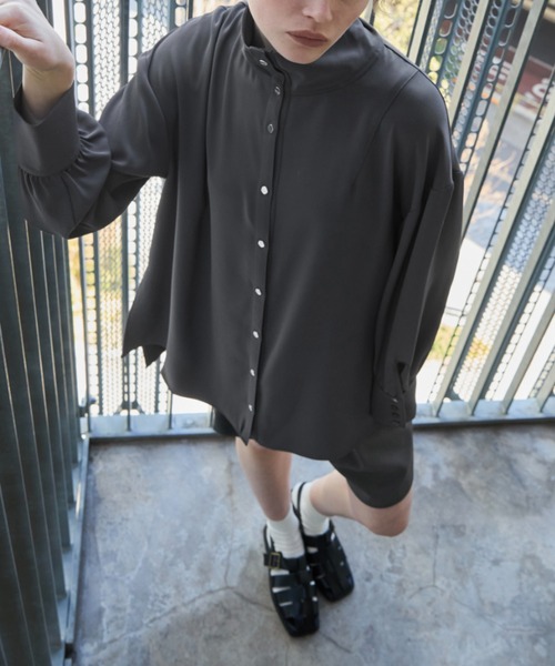 セール】stand collar distorted shape silver button SH