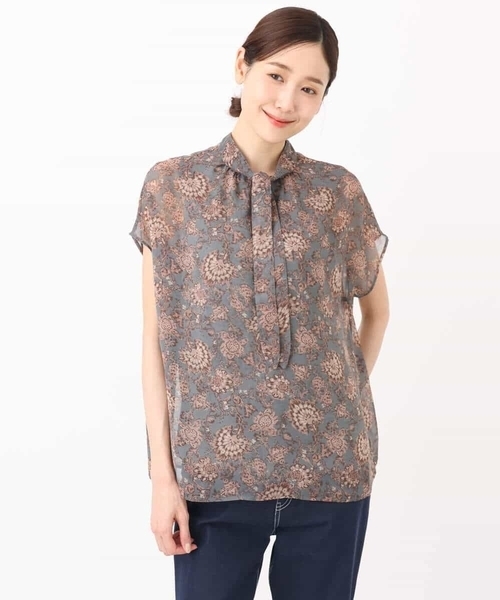MK MICHEL  / エムケーミッシェルクラン 更紗プリント花柄シフォンブラウス/前後2way/洗える 更紗プリント花柄シフォンブラウス／前後2way／洗える | MK