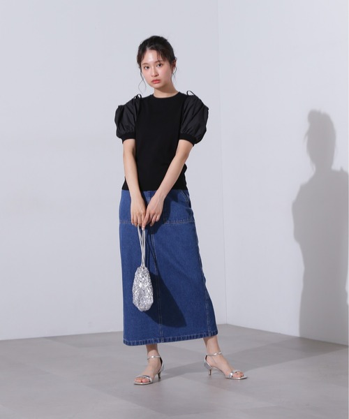 N.(N. Natural Beauty Basic)(エヌエヌナチュラルビューティーベーシック)の「オープンショルダードッキングニット(ニット/セーター・レディース・ブラック/ブルー/ホワイト・MEDIUM)」の18枚目の写真