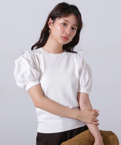 N.(N. Natural Beauty Basic)(エヌエヌナチュラルビューティーベーシック)の「オープンショルダードッキングニット(ニット/セーター・レディース・ブラック/ブルー/ホワイト・MEDIUM)」の4枚目の写真