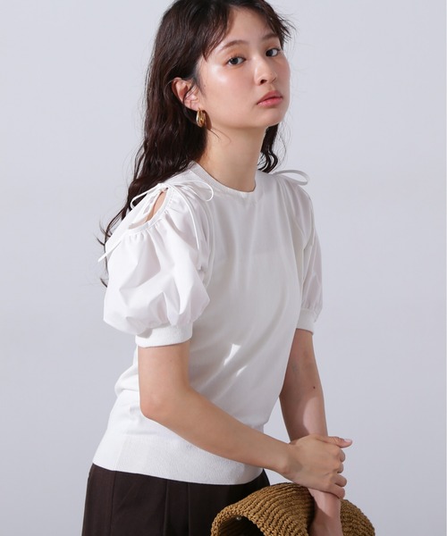 N.(N. Natural Beauty Basic)(エヌエヌナチュラルビューティーベーシック)の「オープンショルダードッキングニット(ニット/セーター・レディース・ブラック/ブルー/ホワイト・MEDIUM)」の6枚目の写真