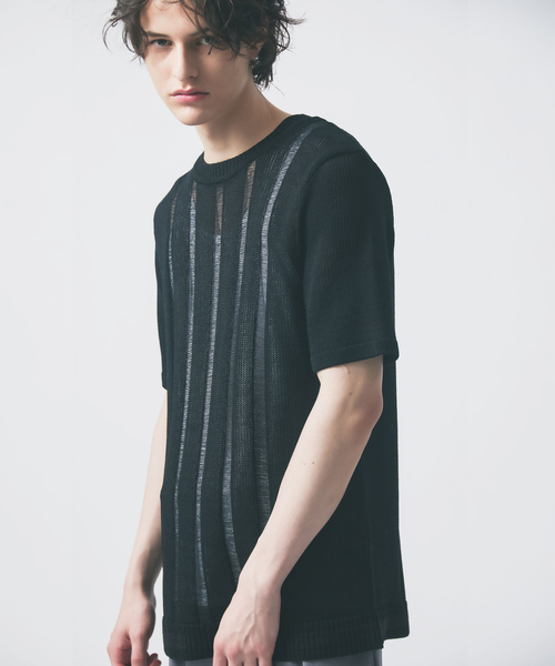 5351 POUR LES HOMMES（ゴーサンゴーイチプールオム）の「【25S/S】スレッド クルーネック 半袖ニット（ニット/セーター・メンズ・ホワイト/ブラック・46/48/50/44）」の2枚目の写真