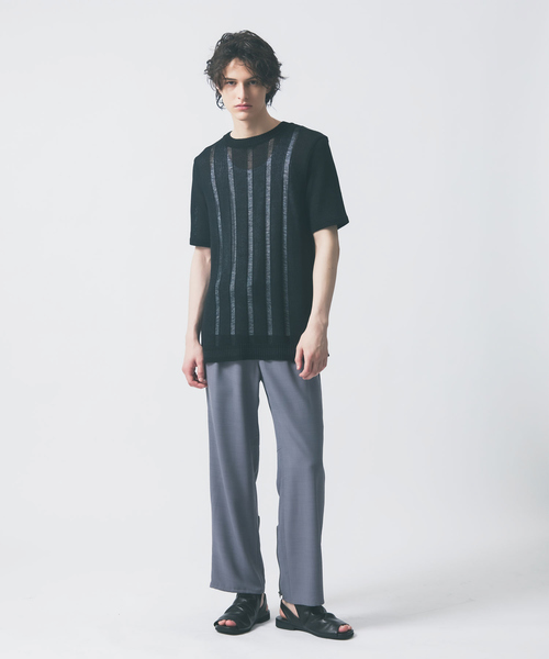 5351 POUR LES HOMMES（ゴーサンゴーイチプールオム）の「【25S/S】スレッド クルーネック 半袖ニット（ニット/セーター・メンズ・ホワイト/ブラック・46/48/50/44）」の3枚目の写真
