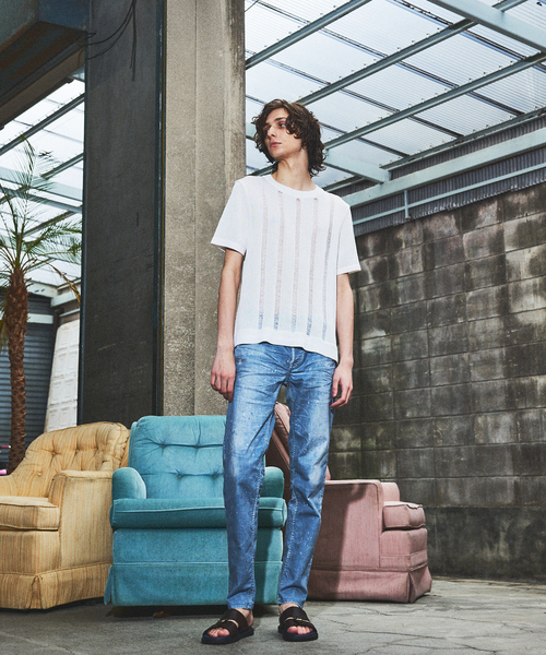 5351 POUR LES HOMMES（ゴーサンゴーイチプールオム）の「【25S/S】スレッド クルーネック 半袖ニット（ニット/セーター・メンズ・ホワイト/ブラック・46/48/50/44）」の11枚目の写真