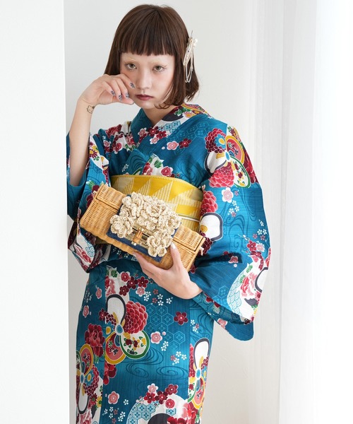 utatane（ウタタネ）の「選べる浴衣3点セット ニコアンティークオリジナル 国内染色（浴衣・レディース・レッド系1/グレー系2/レッド系2/ブルー系2/グリーン系1/パープル系2/ブラック系2/イエロー系2/ネイビー系2/ブルー系3/グリーン系2/パープル系1/ブラック系3/グレー系1/ネイビー系1/ブルー系5/イエロー系1/オレンジ系1/オレンジ系3/オレンジ系2/ブルー系6/パープル系3/ブラック系1/ブルー系1/ブルー系4・FREE）」の14枚目の写真