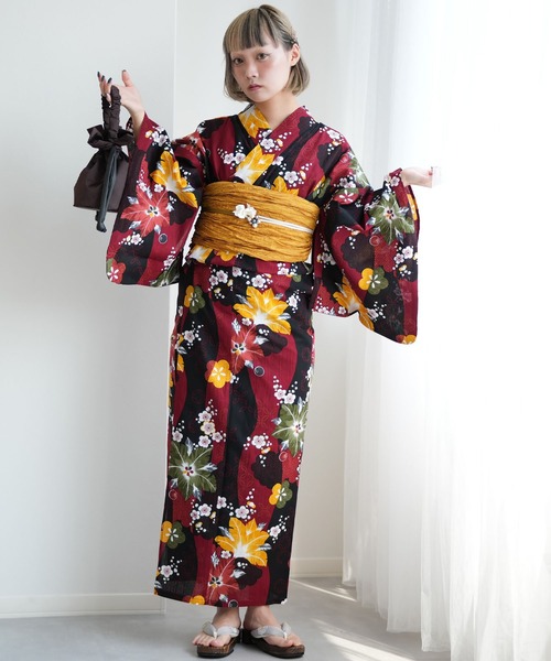 utatane（ウタタネ）の「選べる浴衣3点セット ニコアンティークオリジナル 国内染色（浴衣・レディース・レッド系1/グレー系2/レッド系2/ブルー系2/グリーン系1/パープル系2/ブラック系2/イエロー系2/ネイビー系2/ブルー系3/グリーン系2/パープル系1/ブラック系3/グレー系1/ネイビー系1/ブルー系5/イエロー系1/オレンジ系1/オレンジ系3/オレンジ系2/ブルー系6/パープル系3/ブラック系1/ブルー系1/ブルー系4・FREE）」の21枚目の写真