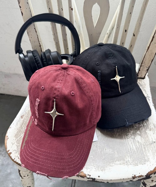 lilful(リルフル)の「シルバートゥインクルモチーフ ダメージ加工 ベースボールキャップ(キャップ・レディース・ライトグレー/ブラック/レッド・F)」の19枚目の写真