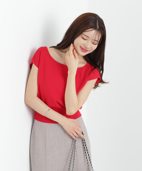 PROPORTION BODY DRESSING(プロポーションボディドレッシング)の「デコルテ総針ニット / 1215170513(ニット/セーター・レディース・ホワイト系その他/レッド/ネイビー・FREE)」の2枚目の写真