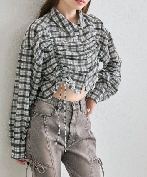 Vin　ドロストデザインクロップドシャツ セール】ドロストクロップドシャツ（シャツ/ブラウス）｜OLIVE
