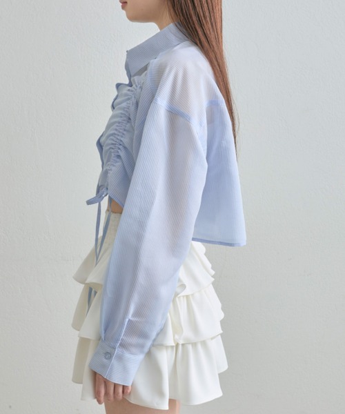 OLIVE des OLIVE（オリーブデオリーブ）の「ドロストクロップドシャツ（シャツ/ブラウス・レディース・ブラック/サックスブルー/オフホワイト・FREE）」の7枚目の写真