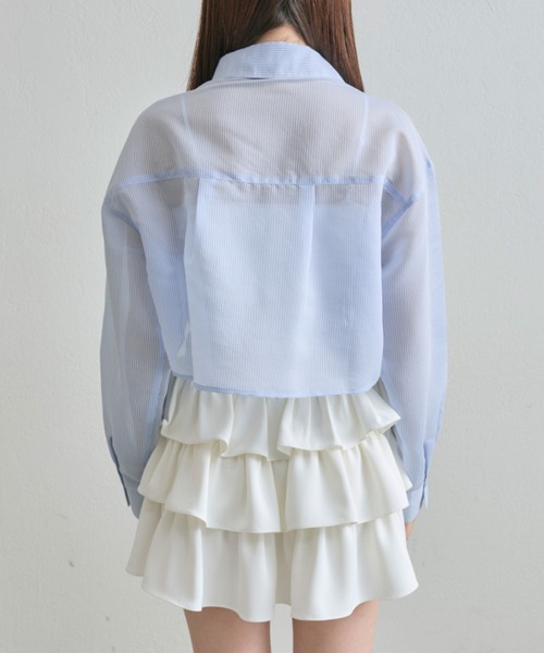 OLIVE des OLIVE（オリーブデオリーブ）の「ドロストクロップドシャツ（シャツ/ブラウス・レディース・ブラック/サックスブルー/オフホワイト・FREE）」の8枚目の写真