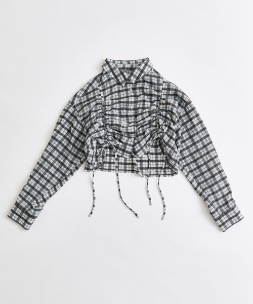 OLIVE des OLIVE（オリーブデオリーブ）の「ドロストクロップドシャツ（シャツ/ブラウス・レディース・ブラック/サックスブルー/オフホワイト・FREE）」の4枚目の写真