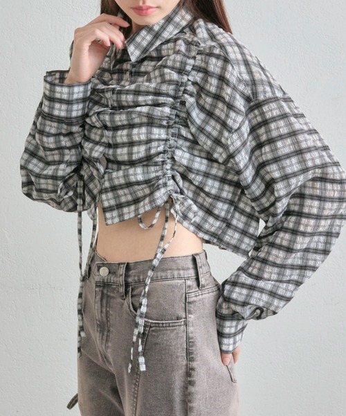 OLIVE des OLIVE（オリーブデオリーブ）の「ドロストクロップドシャツ（シャツ/ブラウス・レディース・ブラック/サックスブルー/オフホワイト・FREE）」の20枚目の写真