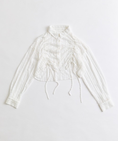 OLIVE des OLIVE（オリーブデオリーブ）の「ドロストクロップドシャツ（シャツ/ブラウス・レディース・ブラック/サックスブルー/オフホワイト・FREE）」の5枚目の写真