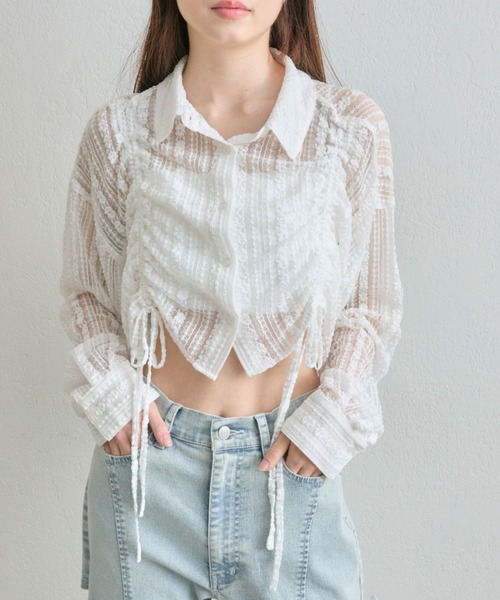 OLIVE des OLIVE（オリーブデオリーブ）の「ドロストクロップドシャツ（シャツ/ブラウス・レディース・ブラック/サックスブルー/オフホワイト・FREE）」の13枚目の写真
