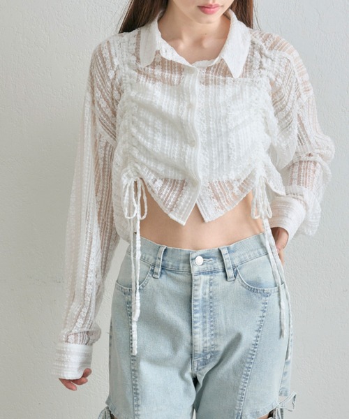 OLIVE des OLIVE（オリーブデオリーブ）の「ドロストクロップドシャツ（シャツ/ブラウス・レディース・ブラック/サックスブルー/オフホワイト・FREE）」の14枚目の写真