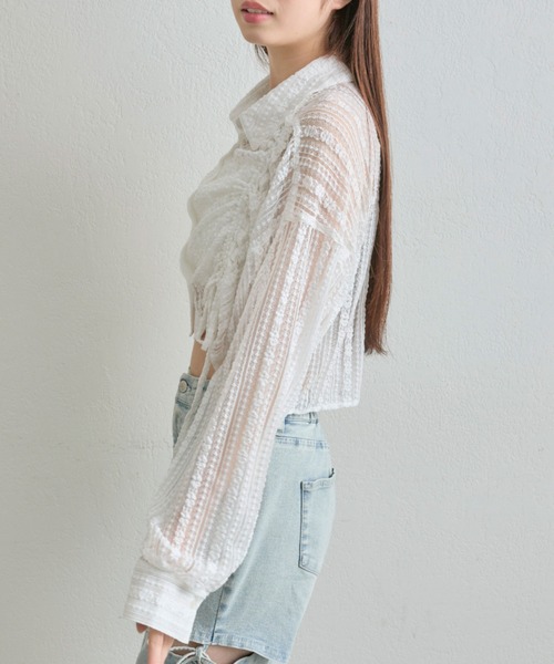 OLIVE des OLIVE（オリーブデオリーブ）の「ドロストクロップドシャツ（シャツ/ブラウス・レディース・ブラック/サックスブルー/オフホワイト・FREE）」の15枚目の写真