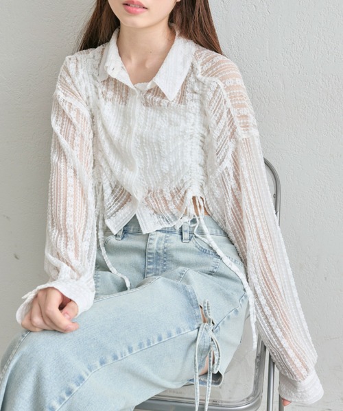 OLIVE des OLIVE（オリーブデオリーブ）の「ドロストクロップドシャツ（シャツ/ブラウス・レディース・ブラック/サックスブルー/オフホワイト・FREE）」の16枚目の写真