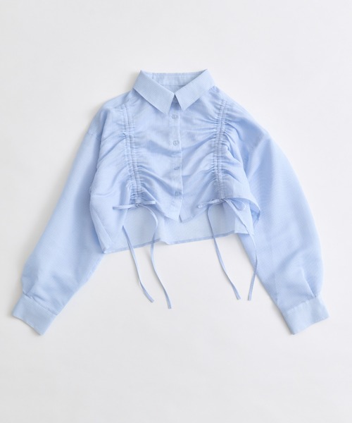 OLIVE des OLIVE（オリーブデオリーブ）の「ドロストクロップドシャツ（シャツ/ブラウス・レディース・ブラック/サックスブルー/オフホワイト・FREE）」の6枚目の写真