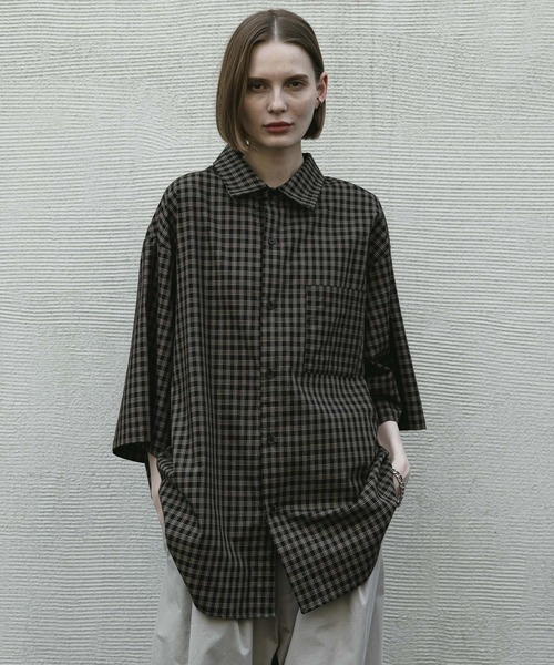 remer　ルーズオールドタータン柄チェックシャツ　チャコールグレー　S loose basic half sleeve shirt - cross check / ルーズ