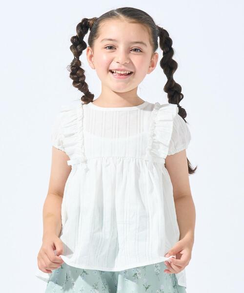 SHOO・LA・RUE(シューラルー)の「【100-120cm】コットンフリルブラウス(シャツ/ブラウス・キッズ・ピンク/アイボリー・10/11/12)」の1枚目の写真