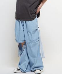 2WAY DETACHABLE DENIM WIDE CARGO PANTS(SET UP)