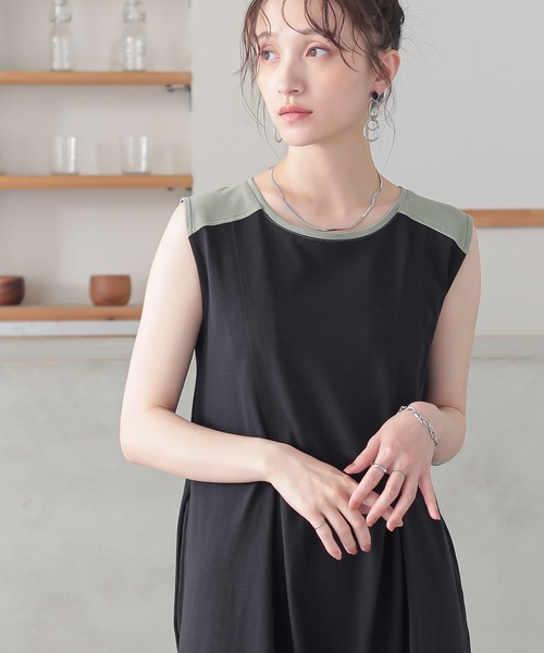 n'OrLABEL(ノアールレーベル)の「【汗じみ防止】配色ノースリーブワンピース(ワンピース・レディース・ブラック/ブルー・2/1)」の14枚目の写真